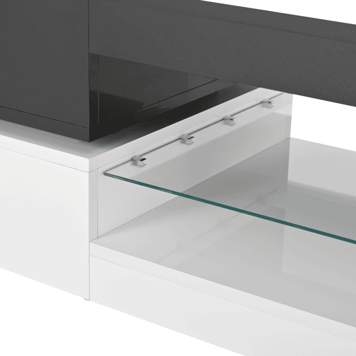 Mesa de centro 90x45x35,5 cm - Iluminação LED, controlo por aplicação e Bluetooth, superfície brilhante - Preto-Branco