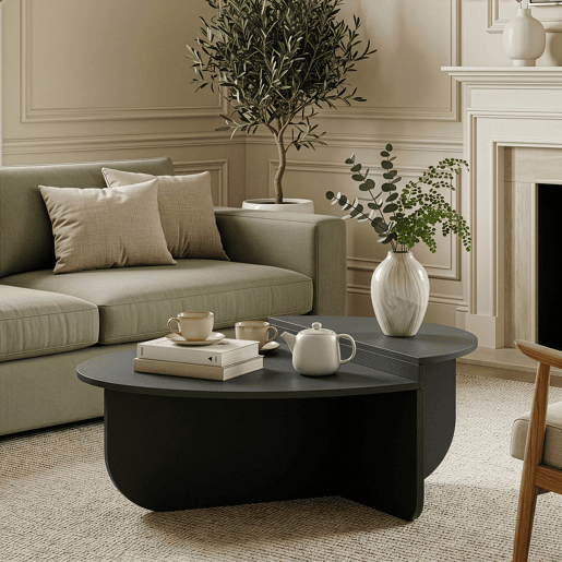 Mesa de centro Tondesdaslo com tampo duplo semi-circular 90x90x35 cm Cinzento escuro en.casa