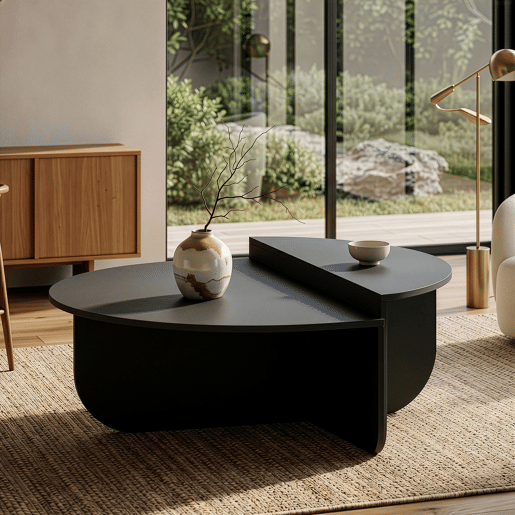 Mesa de centro Tondesdaslo com tampo duplo semi-circular 90x90x35 cm Cinzento escuro en.casa