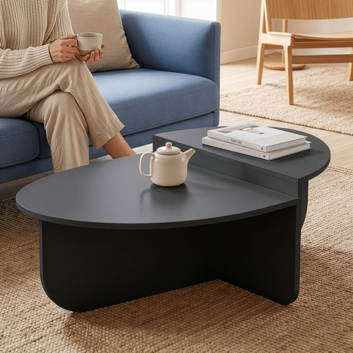 Mesa de centro Tondesdaslo com tampo duplo semi-circular 90x90x35 cm Cinzento escuro en.casa