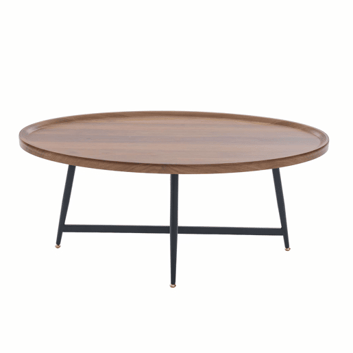 Mesa de centro ovalada - estilo nórdico com estrutura metálica - castanha
