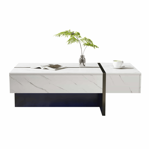 Mesa de centro 105x60x35 cm - design irregular, LED, mármore, alto brilho - Branco Mesa de centro 105x60x35 cm - design irregular, LED, mármore, alto brilho - Branco