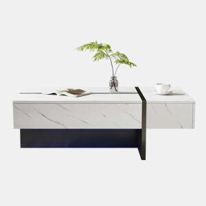 Mesa de centro 105x60x35 cm - design irregular, LED, mármore, alto brilho - Branco