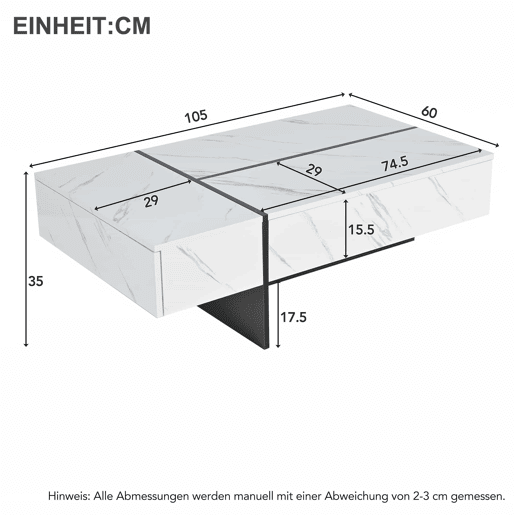 Mesa de centro 105x60x35 cm - design irregular, LED, mármore, alto brilho - Branco Mesa de centro 105x60x35 cm - design irregular, LED, mármore, alto brilho - Branco