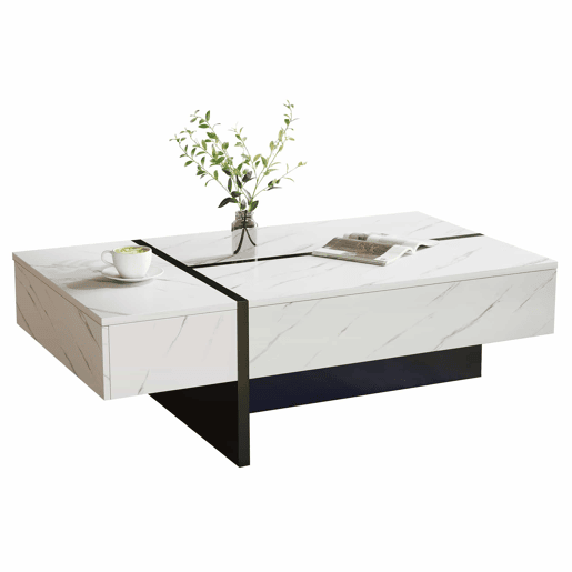 Mesa de centro 105x60x35 cm - design irregular, LED, mármore, alto brilho - Branco Mesa de centro 105x60x35 cm - design irregular, LED, mármore, alto brilho - Branco