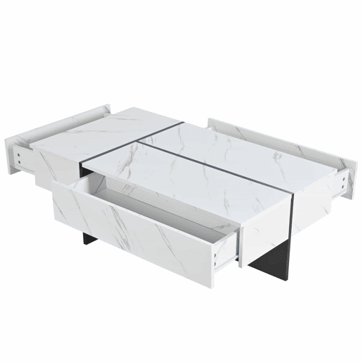 Mesa de centro 105x60x35 cm - design irregular, LED, mármore, alto brilho - Branco Mesa de centro 105x60x35 cm - design irregular, LED, mármore, alto brilho - Branco