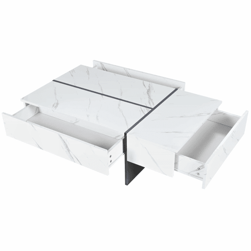 Mesa de centro 105x60x35 cm - design irregular, LED, mármore, alto brilho - Branco Mesa de centro 105x60x35 cm - design irregular, LED, mármore, alto brilho - Branco