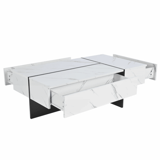 Mesa de centro 105x60x35 cm - design irregular, LED, mármore, alto brilho - Branco Mesa de centro 105x60x35 cm - design irregular, LED, mármore, alto brilho - Branco