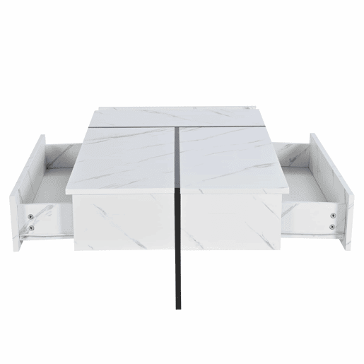 Mesa de centro 105x60x35 cm - design irregular, LED, mármore, alto brilho - Branco Mesa de centro 105x60x35 cm - design irregular, LED, mármore, alto brilho - Branco