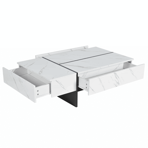 Mesa de centro 105x60x35 cm - design irregular, LED, mármore, alto brilho - Branco Mesa de centro 105x60x35 cm - design irregular, LED, mármore, alto brilho - Branco