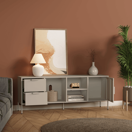 Armário para TV Kliri 2 gavetas aço 150x35x58 Camelo en.casa
