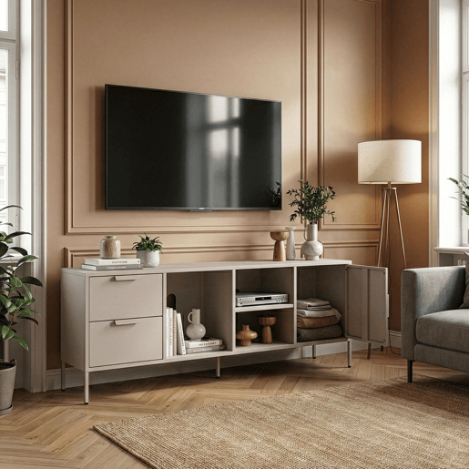 Armário para TV Kliri 2 gavetas aço 150x35x58 Camelo en.casa