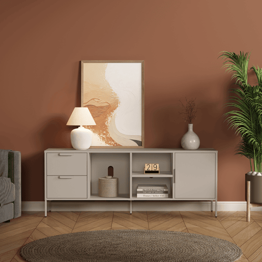 Armário para TV Kliri 2 gavetas aço 150x35x58 Camelo en.casa