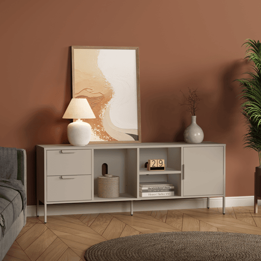 Armário para TV Kliri 2 gavetas aço 150x35x58 Camelo en.casa