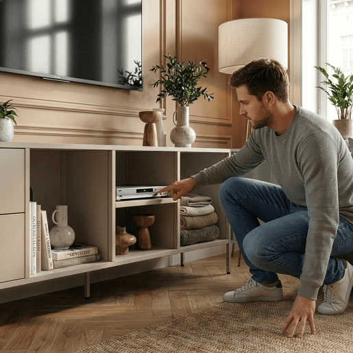 Armário para TV Kliri 2 gavetas aço 150x35x58 Camelo en.casa