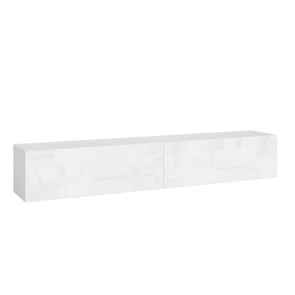 Mueble de tv de pared evaton 180x32x30 cm blanco alto brillo [en.casa]