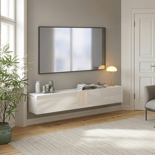 Prateleira suspensa Evaton 2 portas 180x32x30cm Branco alto brilho en.casa