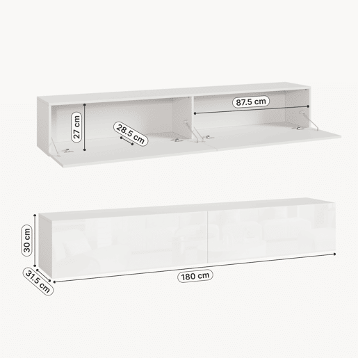 Prateleira suspensa Evaton 2 portas 180x32x30cm Branco alto brilho en.casa