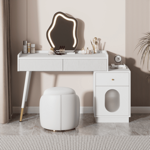 Toucador de painel de partículas com espelho e 3 gavetas,branco