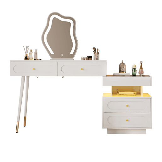 Toucador de painel de partículas com espelho e 4 gavetas,branco