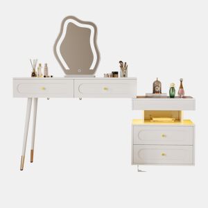 Toucador de painel de partículas com espelho e 4 gavetas,branco