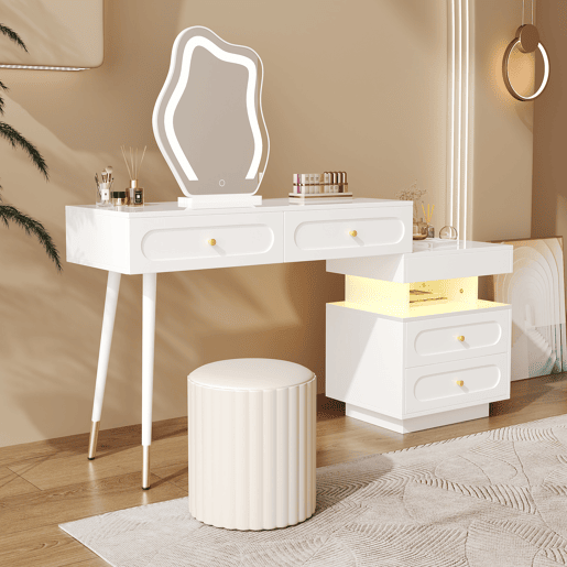 Toucador de painel de partículas com espelho e 4 gavetas,branco