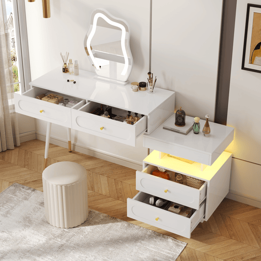 Toucador de painel de partículas com espelho e 4 gavetas,branco