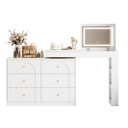 Toucador de painel de partículas com espelho e 7 gavetas,branco