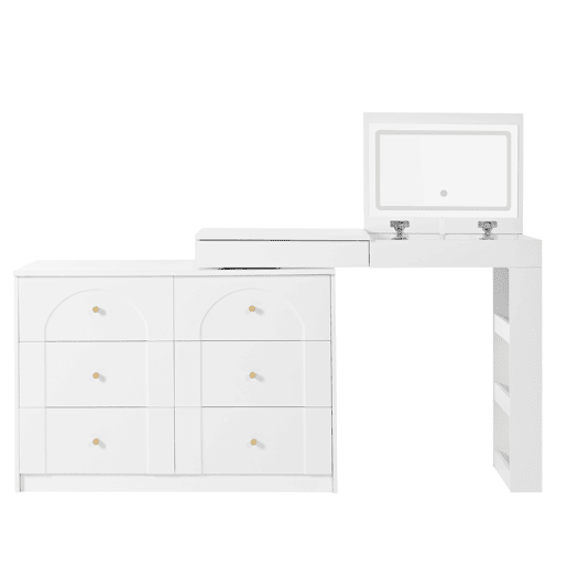 Toucador de painel de partículas com espelho e 7 gavetas,branco