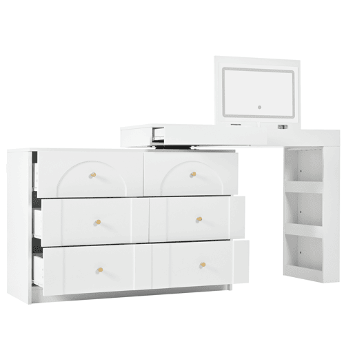 Toucador de painel de partículas com espelho e 7 gavetas,branco