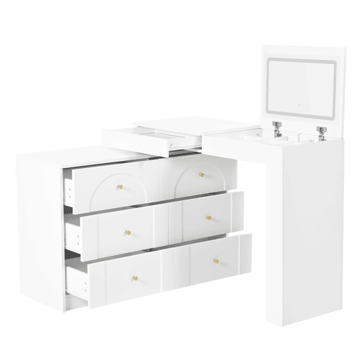 Toucador de painel de partículas com espelho e 7 gavetas,branco