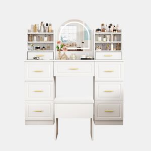 Toucador de painel de partículas com espelho e 9 gavetas,branco