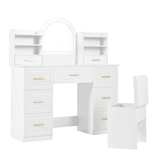 Toucador de painel de partículas com espelho e 9 gavetas,branco