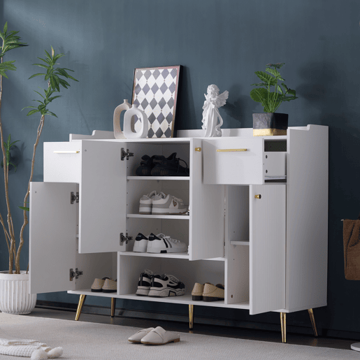 Sapateira de painel de partículas com 4 portas,branco