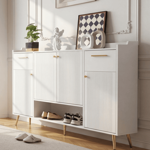 Sapateira de painel de partículas com 4 portas,branco