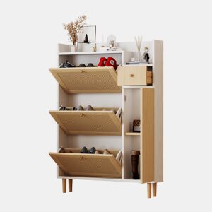 Sapateira de mdf com 1 porta e 3 tabuleiros,natural+branco