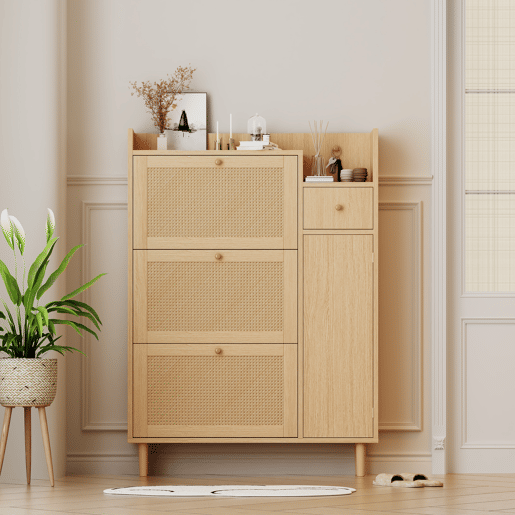 Sapateira de mdf com 1 porta e 3 tabuleiros,natural Sapateira de mdf com 1 porta e 3 tabuleiros,natural