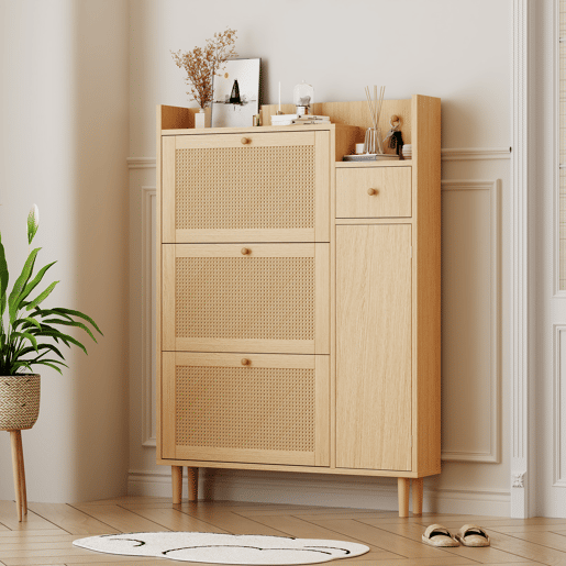 Sapateira de mdf com 1 porta e 3 tabuleiros,natural Sapateira de mdf com 1 porta e 3 tabuleiros,natural