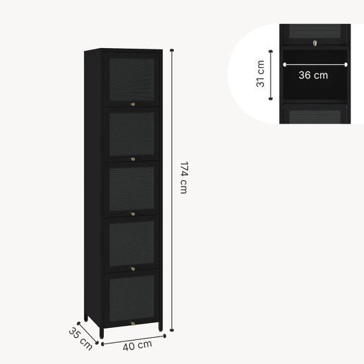 Vitrina Ostersund com 5 portas aço 174x40x35 cm Preto en.casa
