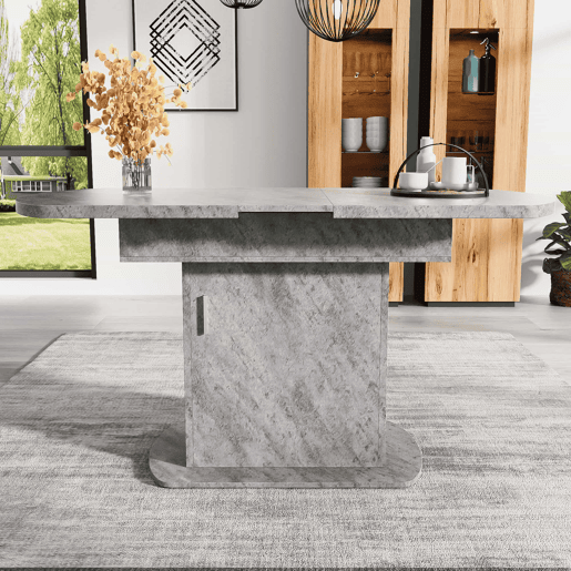 Mesa de jantar oval retrátil - com espaço de arrumação e pega prateada - Cinzento