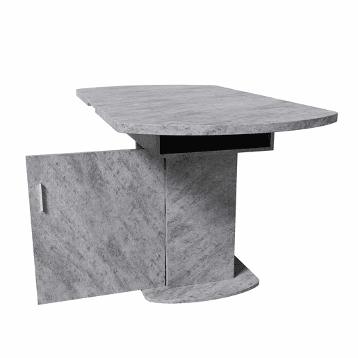 Mesa de jantar oval retrátil - com espaço de arrumação e pega prateada - Cinzento