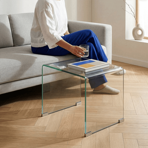 Mesa lateral de vidro Varlofrek montada 50x50x50 cm transparente en.casa
