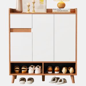 Sapateira de painel de partículas com 3 portas,natural+branco