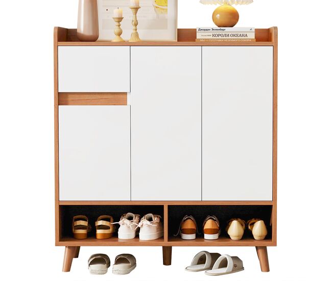 Zapatero de panel de partículas con 3 puertas,natural+blanco