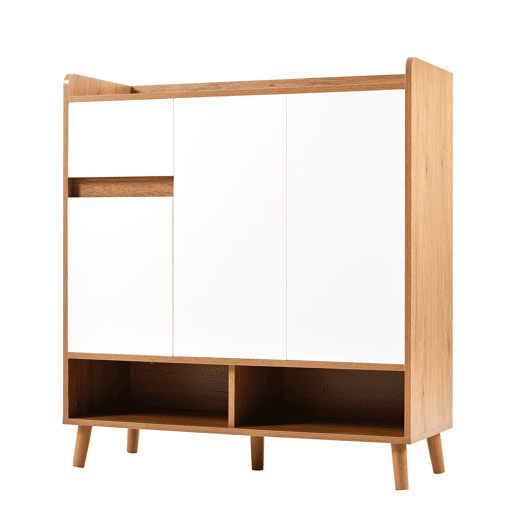 Sapateira de painel de partículas com 3 portas,natural+branco