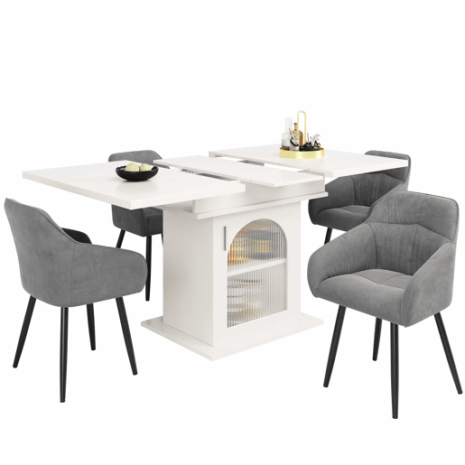 Mesa de jantar retrátil - MDF - com arrumação - Branco Mesa de jantar retrátil - MDF - com arrumação - Branco