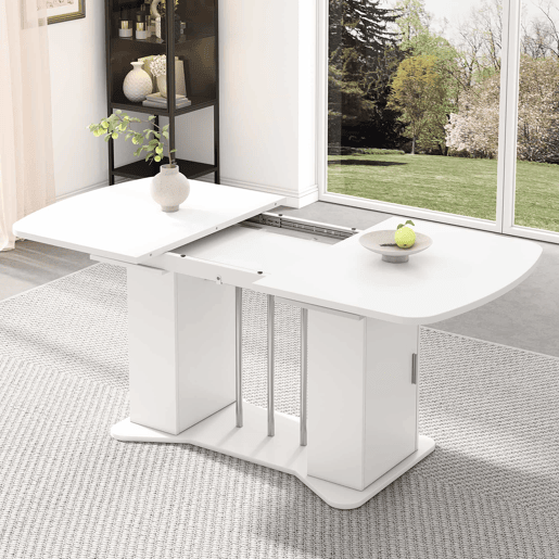 Mesa de jantar extensível com arrumação para 4 a 6 pessoas - 120160 x 80 cm - em MDF - Branco