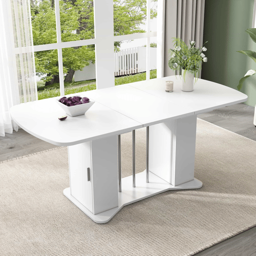 Mesa de jantar extensível com arrumação para 4 a 6 pessoas - 120160 x 80 cm - em MDF - Branco