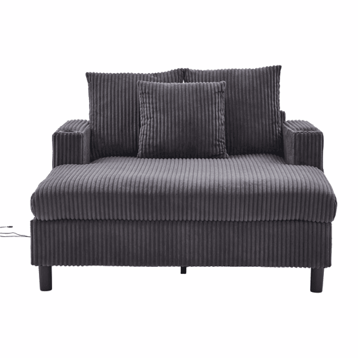 Poltrona chaise longue grande - Com porta-copos laterais, portas USB, iluminação LED ambiente - Cinza escuro