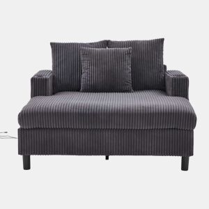 Poltrona chaise longue grande - Com porta-copos laterais, portas USB, iluminação LED ambiente - Cinza escuro